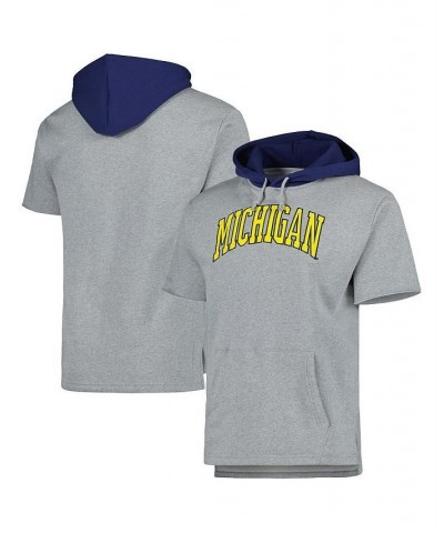 Men's Heather Gray Michigan Wolverines Postgame Short Sleeve Pullover Hoodie $52.24 Sweatshirt