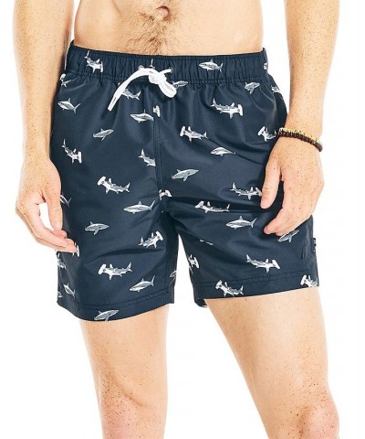 Men's Shark Week Shark-Print Swim Trunks Blue $17.78 Swimsuits