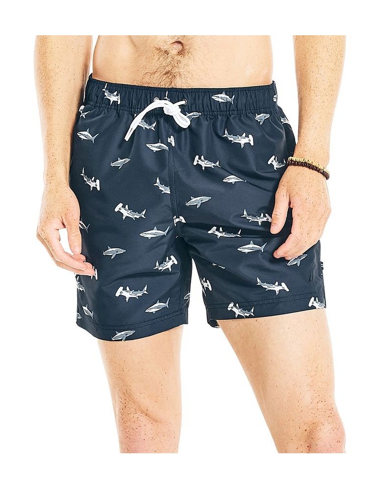 Men's Shark Week Shark-Print Swim Trunks Blue $17.78 Swimsuits