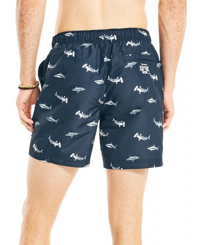 Men's Shark Week Shark-Print Swim Trunks Blue $17.78 Swimsuits