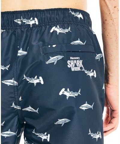 Men's Shark Week Shark-Print Swim Trunks Blue $17.78 Swimsuits