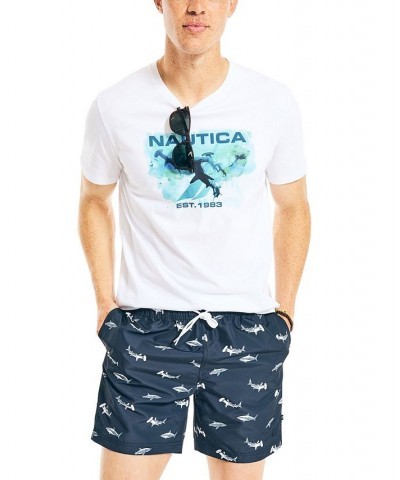 Men's Shark Week Shark-Print Swim Trunks Blue $17.78 Swimsuits