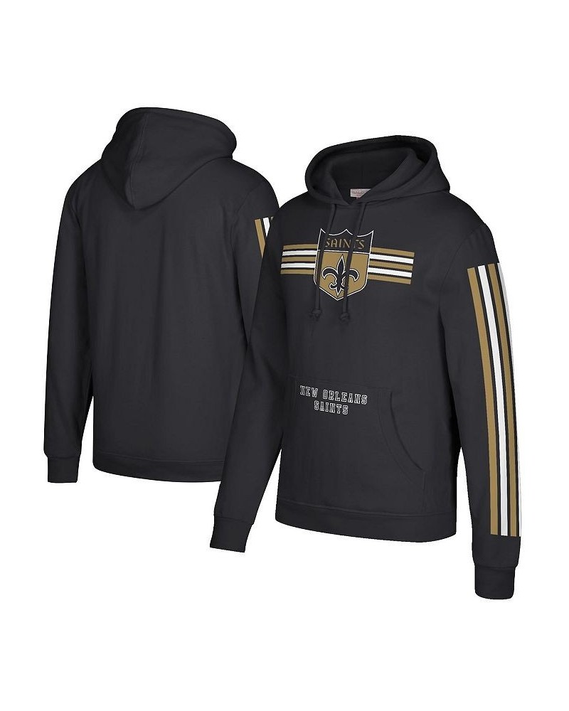 Men's Black New Orleans Saints Three Stripe Pullover Hoodie $45.04 Sweatshirt