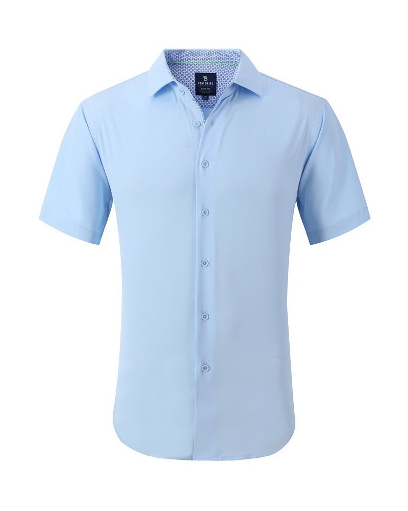 Men's Slim Fit Short Sleeve Performance Button Down Dress Shirt Blue $21.59 Dress Shirts