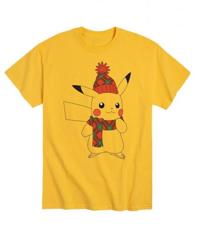 Men's Pokemon Winter Pikachu T-shirt Yellow $20.29 T-Shirts