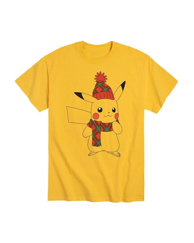 Men's Pokemon Winter Pikachu T-shirt Yellow $20.29 T-Shirts