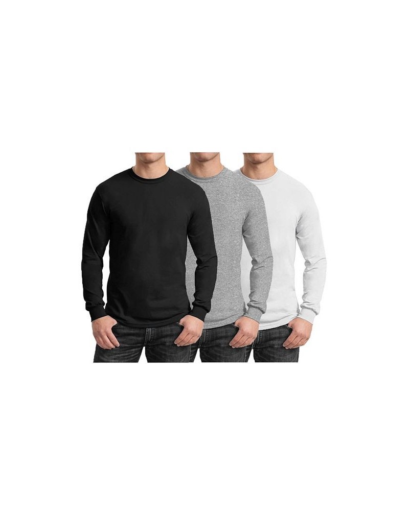 Men's 3-Pack Egyptian Cotton-Blend Long Sleeve Crew Neck Tee Black/Heather Gray/White $28.05 T-Shirts