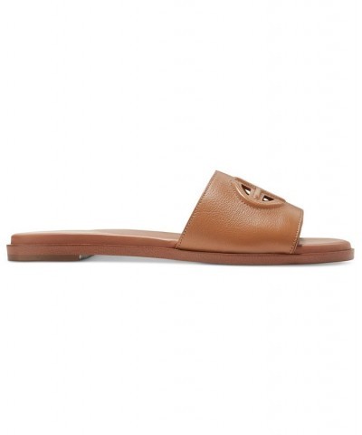 Women's Flynn Logo Slide Sandals Brown $58.50 Shoes