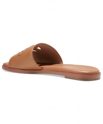 Women's Flynn Logo Slide Sandals Brown $58.50 Shoes