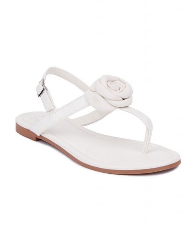 Rosette Women's Single Flower Thong T-Strap Sandal White $22.03 Shoes