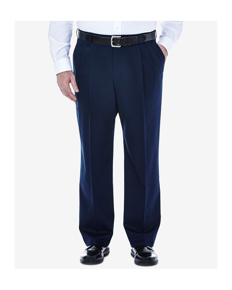 Men's Big & Tall Premium No Iron Khaki Classic-Fit Pleated Hidden Expandable Waistband Pants Blue $27.50 Pants