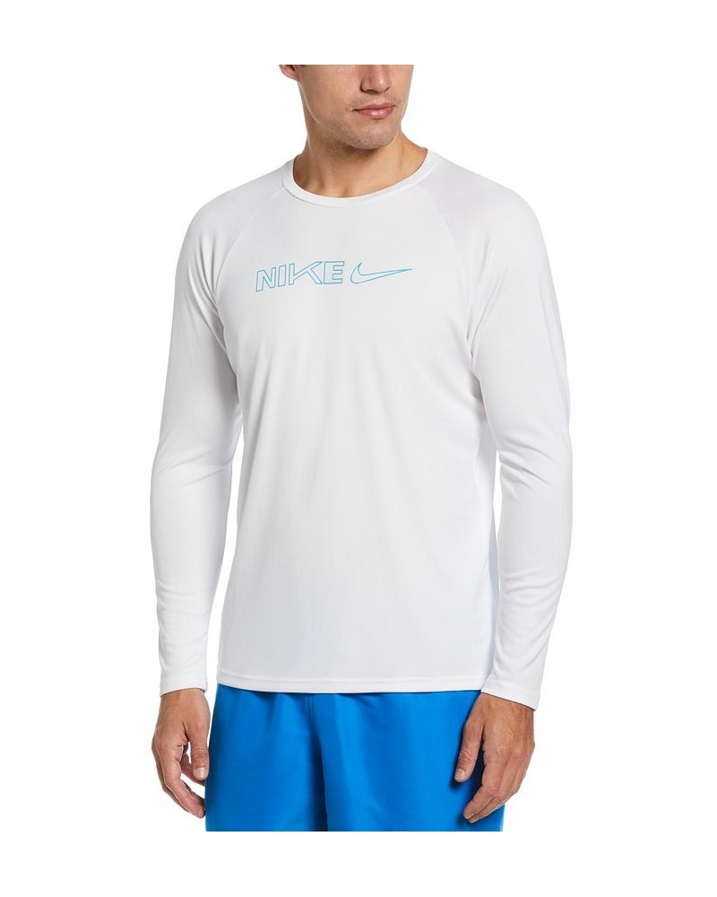 Men's Logo Swoosh Long-Sleeve Hydroguard Shirt White $29.58 Swimsuits