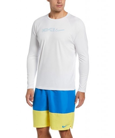 Men's Logo Swoosh Long-Sleeve Hydroguard Shirt White $29.58 Swimsuits