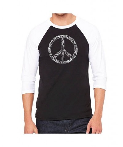 Peace in 77 Languages Men's Raglan Word Art T-shirt Black $18.90 T-Shirts