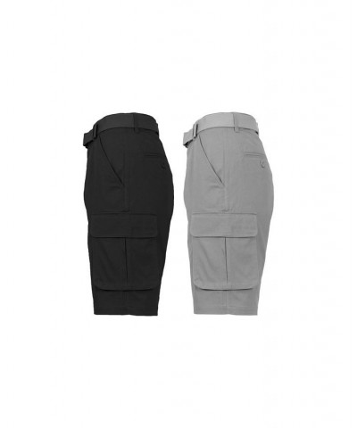 Men's Flat Front Belted Cotton Cargo Shorts, Pack of 2 Black-Gray $24.96 Shorts