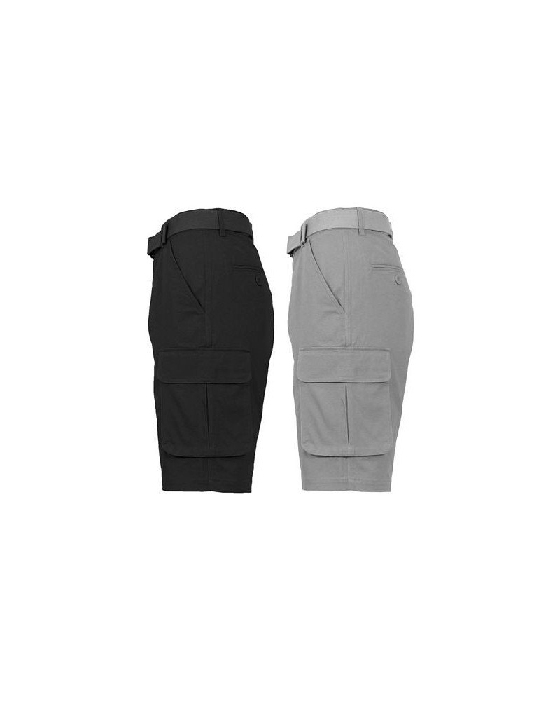 Men's Flat Front Belted Cotton Cargo Shorts, Pack of 2 Black-Gray $24.96 Shorts