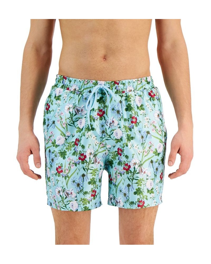 Men's Evan Garden Quick-Dry Floral-Print 5" Swim Trunks Blue $16.49 Swimsuits